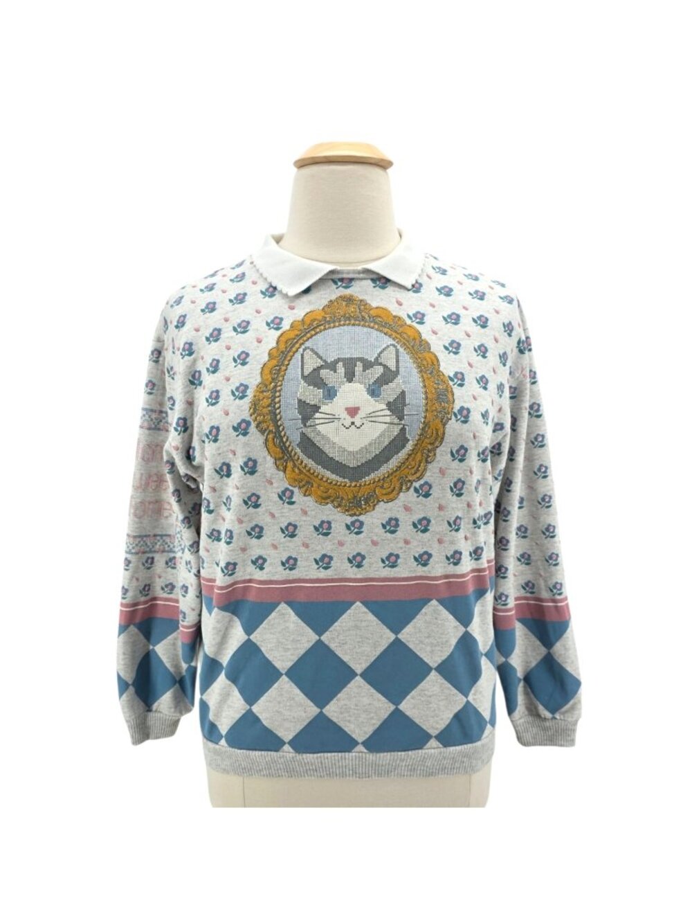 Vintage Spumoni by Franko Womens XL Sweatshirt Puffy Print Cat Floral Eighties